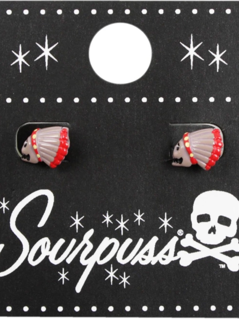 Sourpuss Red and Beige Headdress Stud Earrings